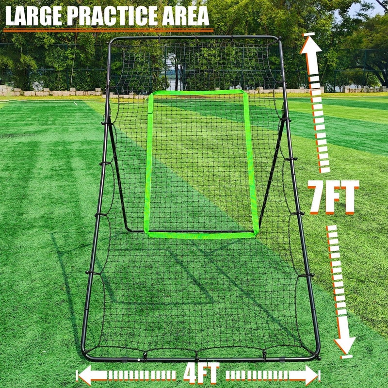 LOMGWAYS Volleyball Rebounder Net with Volleyball, Bungee Cords,Carry Bag and Neon Target, 5 Adjustable Angles Bounce Back Net for Volley Ball,Baseball,Improve Skills (4x7ft) - Image 3